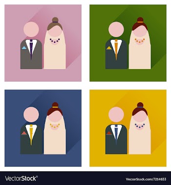 Set of flat icons with long shadow bride and groom vector image