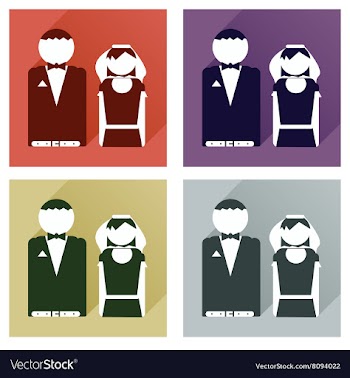 Set of flat icons with long shadow bride and groom vector image