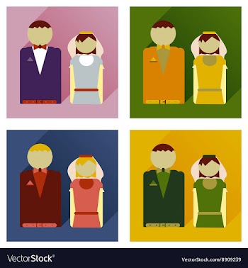 Set of flat icons with long shadow bride and groom vector image