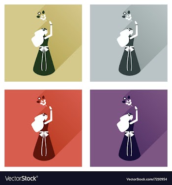 Set of flat icons with long shadow bride bouquet vector image