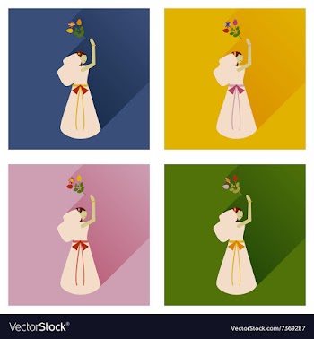 Set of flat icons with long shadow bride bouquet vector image