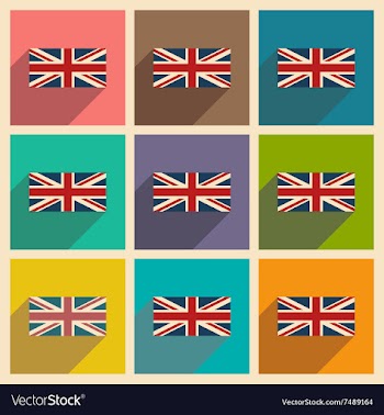 Set of flat icons with long shadow British flag vector image