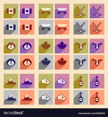 Set of flat icons with long shadow Canada vector image