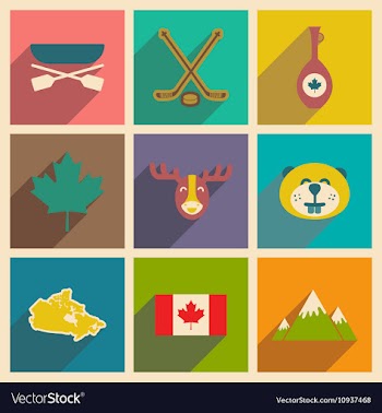 Set of flat icons with long shadow Canada vector image