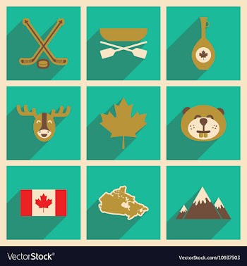 Set of flat icons with long shadow Canada vector image