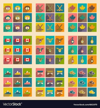 Set of flat icons with long shadow Canada vector image