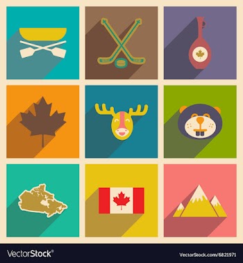 Set of flat icons with long shadow Canada vector image