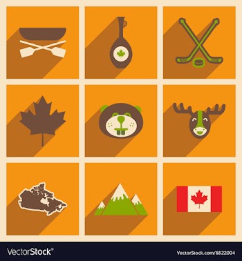 Set of flat icons with long shadow Canada vector image