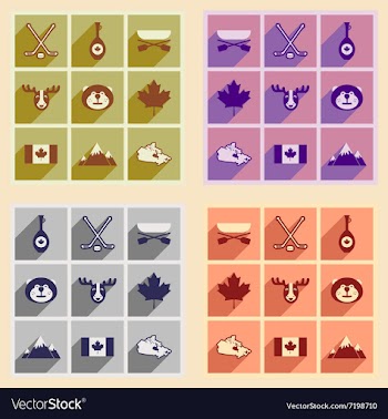Set of flat icons with long shadow Canada vector image