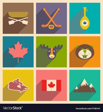Set of flat icons with long shadow Canada vector image