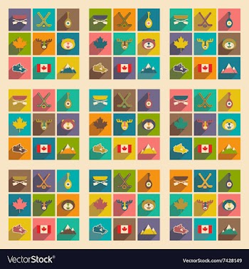 Set of flat icons with long shadow Canada vector image