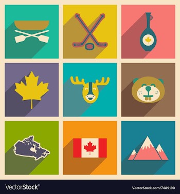 Set of flat icons with long shadow Canada vector image