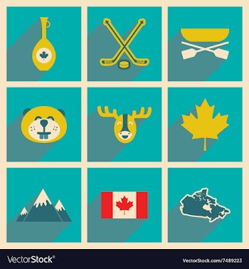 Set of flat icons with long shadow Canada vector image