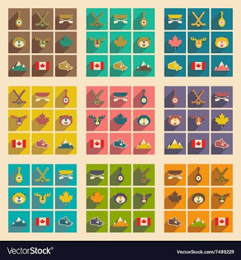 Set of flat icons with long shadow Canada vector image