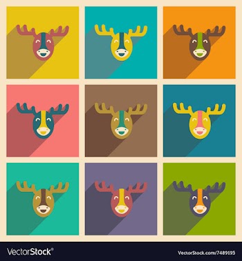 Set of flat icons with long shadow Canadian moose vector image