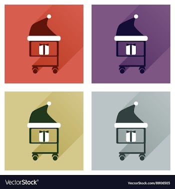 Set of flat icons with long shadow cart Christmas vector image