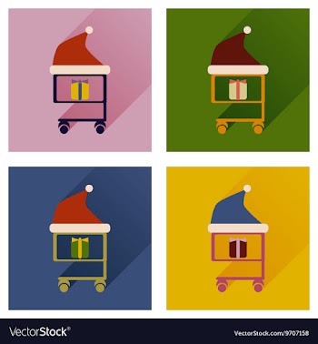 Set of flat icons with long shadow cart Christmas vector image