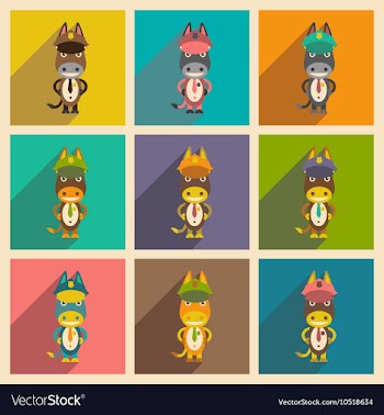 Set of flat icons with long shadow cartoon donkey vector image