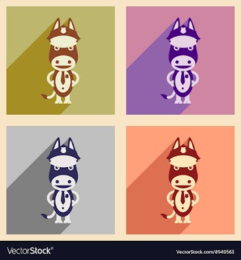 Set of flat icons with long shadow cartoon donkey vector image
