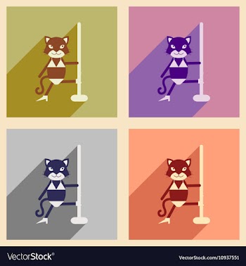 Set of flat icons with long shadow cat cartoon vector image