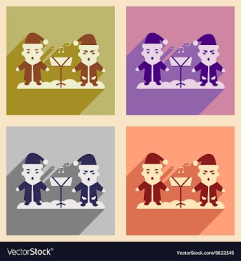 Set of flat icons with long shadow children sing vector image