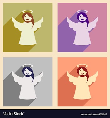 Set of flat icons with long shadow Christmas angel vector image