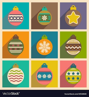 Set of flat icons with long shadow Christmas balls vector image