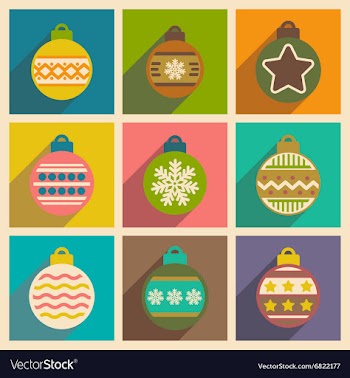 Set of flat icons with long shadow Christmas balls vector image