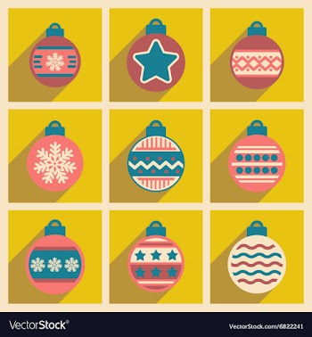 Set of flat icons with long shadow Christmas balls vector image