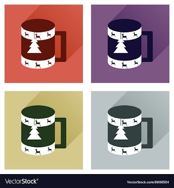 Set of flat icons with long shadow Christmas cup vector image