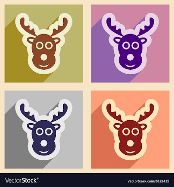 Set of flat icons with long shadow Christmas deer vector image