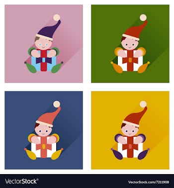 Set of flat icons with long shadow Christmas elf vector image