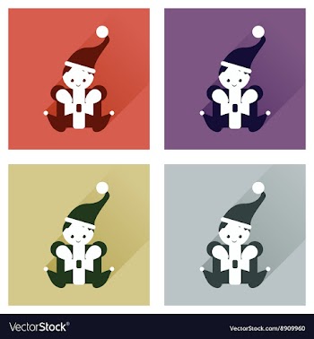 Set of flat icons with long shadow Christmas elf vector image