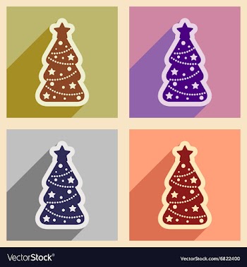 Set of flat icons with long shadow Christmas tree vector image