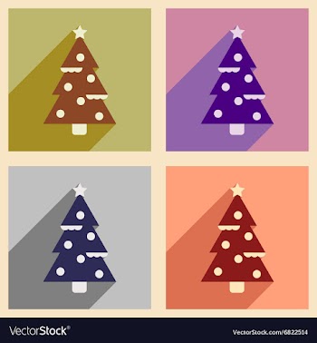 Set of flat icons with long shadow Christmas tree vector image
