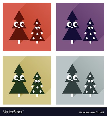 Set of flat icons with long shadow Christmas trees vector image