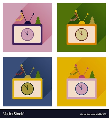 Set of flat icons with long shadow Christmas TV vector image