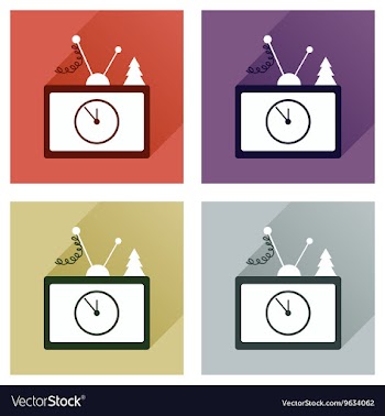 Set of flat icons with long shadow Christmas TV vector image