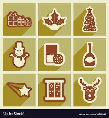 Set of flat icons with long shadow Christmas vector image