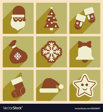 Set of flat icons with long shadow Christmas vector image