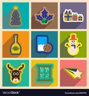 Set of flat icons with long shadow Christmas vector image