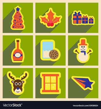 Set of flat icons with long shadow Christmas vector image