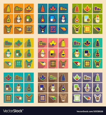 Set of flat icons with long shadow Christmas vector image