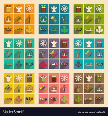 Set of flat icons with long shadow Christmas vector image