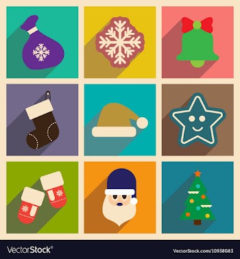 Set of flat icons with long shadow Christmas vector image