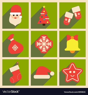 Set of flat icons with long shadow Christmas vector image