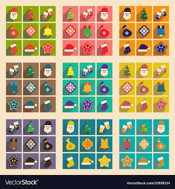 Set of flat icons with long shadow Christmas vector image