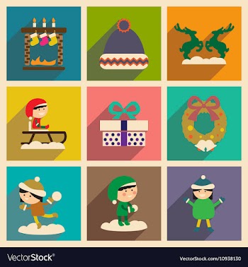 Set of flat icons with long shadow Christmas vector image