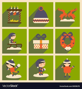 Set of flat icons with long shadow Christmas vector image
