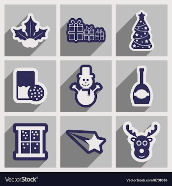 Set of flat icons with long shadow Christmas vector image